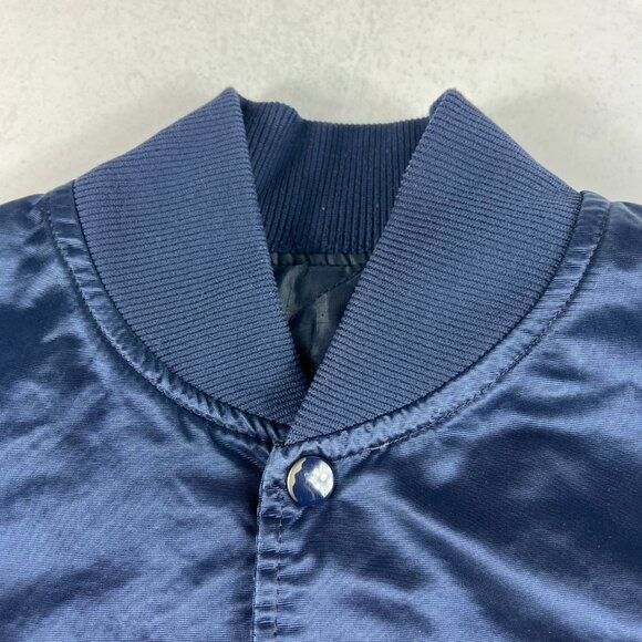 VTG 90s Starter Chicago Bears Satin Jacket Adult Large Blue Snap Button Bomber - Picture 8 of 16